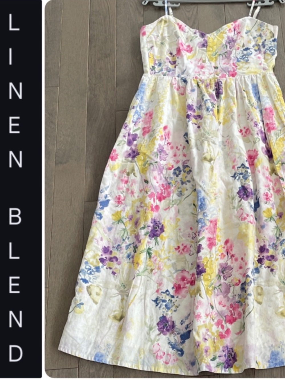 H&M Floral Linen Blend Spaghetti Strap Midi Dress - Size Medium